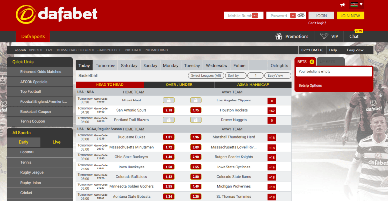 Dafabet Sportsbook Desktop